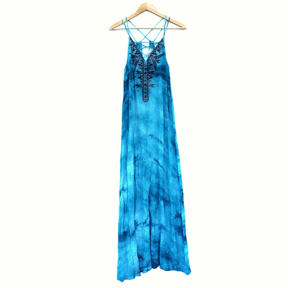 Blush Boutique Blue Tie Dye Boho Maxi Summer Dress